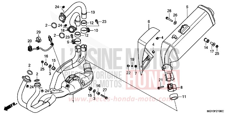 SILENCIEUX D'ECHAPPEMENT von VFR800X „Crossrunner“ CANDY BLAZING RED (R195) von 2011